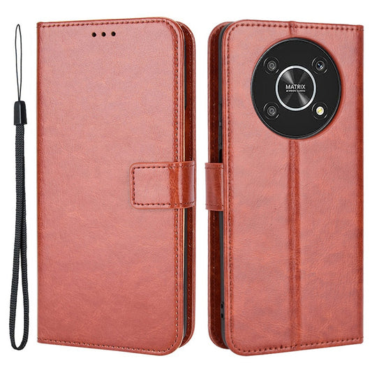 For Honor X9 4G/5G/Magic4 Lite 4G/5G/X30 5G PU Leather Magnetic Case Crazy Horse Texture Inner TPU Anti-Scratch Stand Wallet Cover with Strap