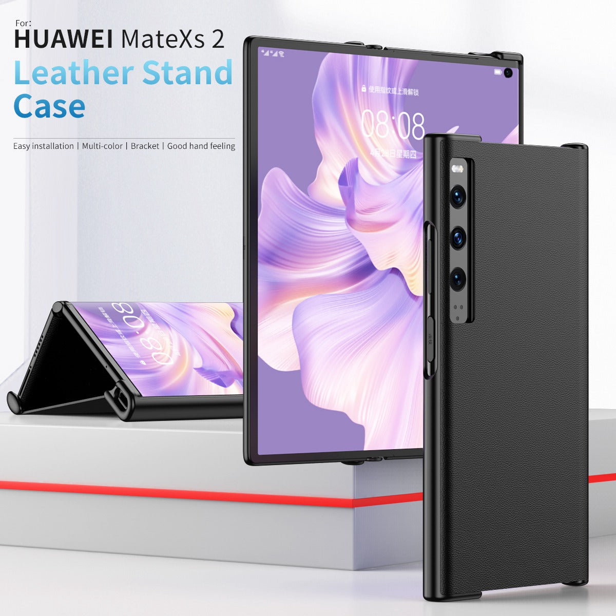 For Huawei Mate Xs 2 PU Leather Hard PC Shockproof Cover Stand Anti-Fall Folding Protective Phone Case