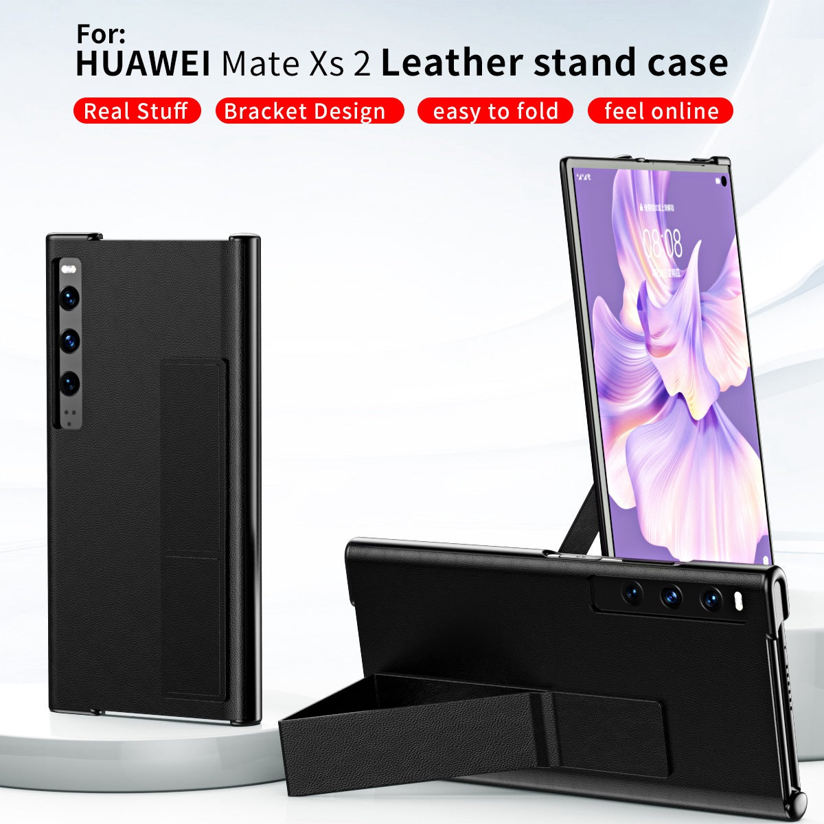For Huawei Mate Xs 2 PU Leather Case Stand Anti-Scratch Shockproof Kickstand Protective Cover