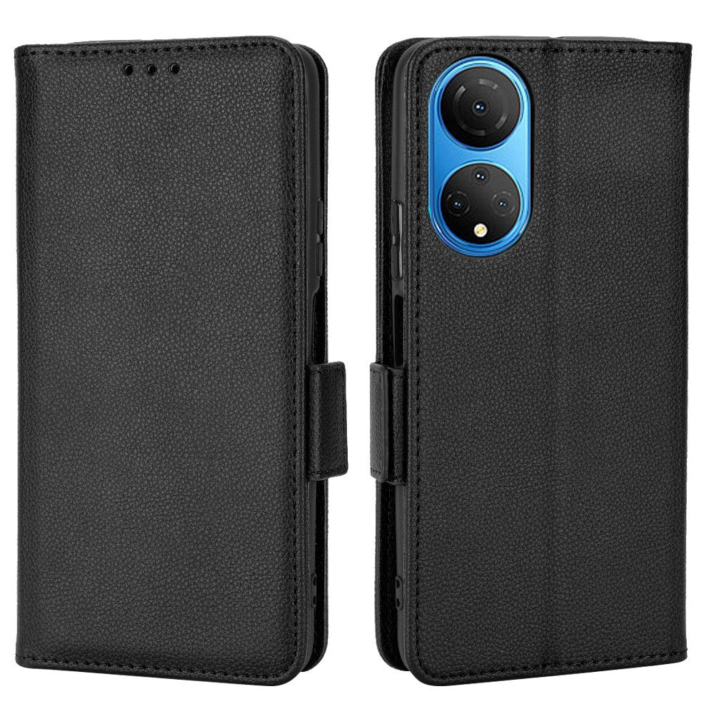 For Honor X7 Litchi Texture Magnetic Closure Wear-resistant Drop-proof Case Leather Stand Wallet Style Cell Phone Shell