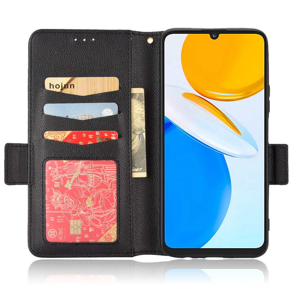 For Honor X7 Litchi Texture Magnetic Closure Wear-resistant Drop-proof Case Leather Stand Wallet Style Cell Phone Shell