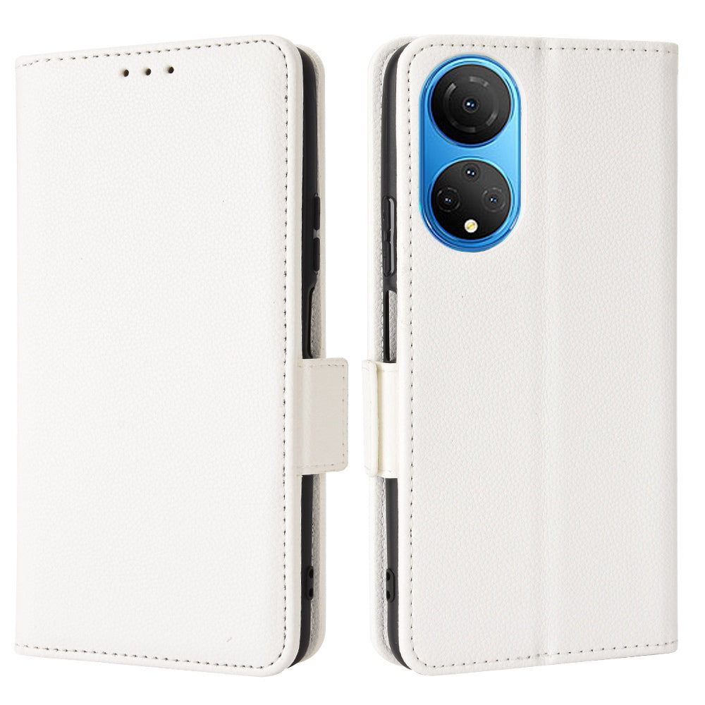 For Honor X7 Litchi Texture Magnetic Closure Wear-resistant Drop-proof Case Leather Stand Wallet Style Cell Phone Shell