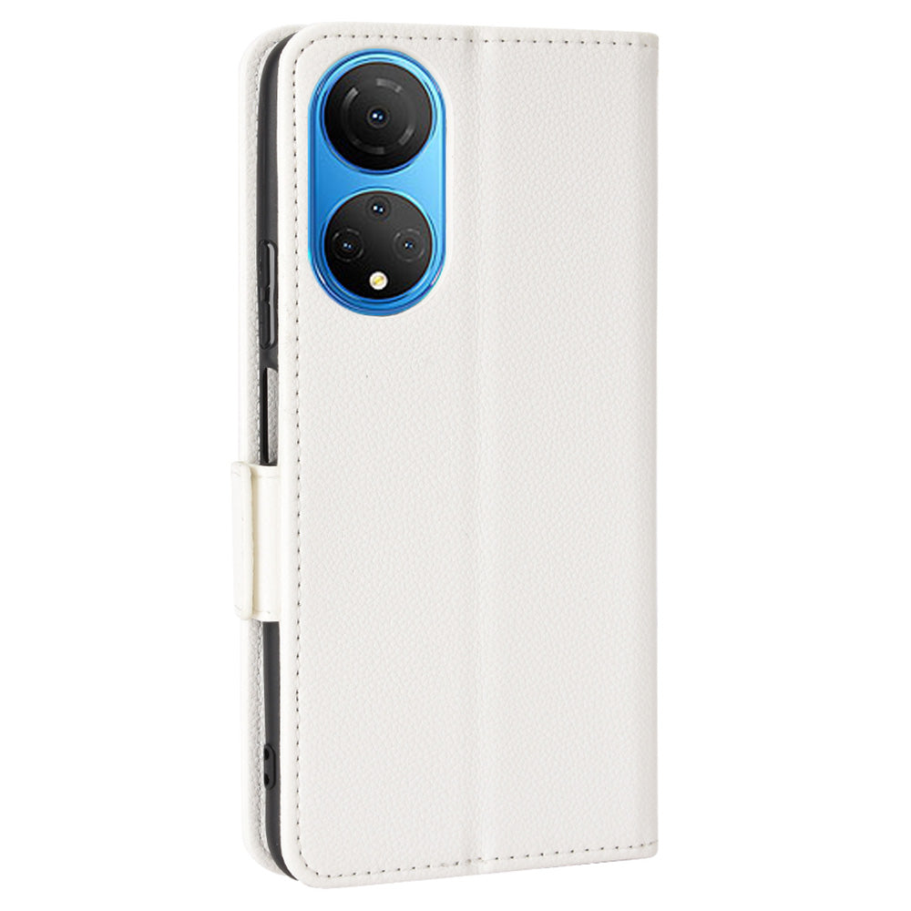 For Honor X7 Litchi Texture Magnetic Closure Wear-resistant Drop-proof Case Leather Stand Wallet Style Cell Phone Shell