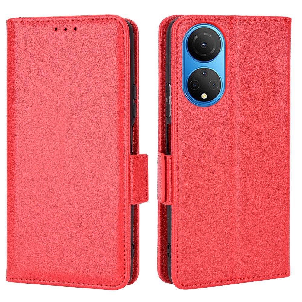 For Honor X7 Litchi Texture Magnetic Closure Wear-resistant Drop-proof Case Leather Stand Wallet Style Cell Phone Shell
