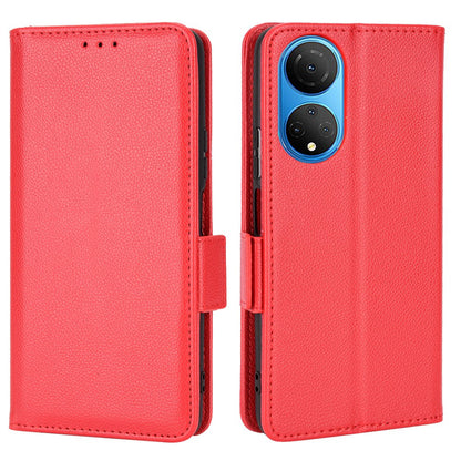 For Honor X7 Litchi Texture Magnetic Closure Wear-resistant Drop-proof Case Leather Stand Wallet Style Cell Phone Shell
