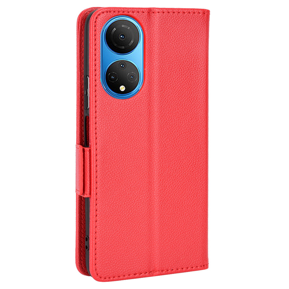 For Honor X7 Litchi Texture Magnetic Closure Wear-resistant Drop-proof Case Leather Stand Wallet Style Cell Phone Shell