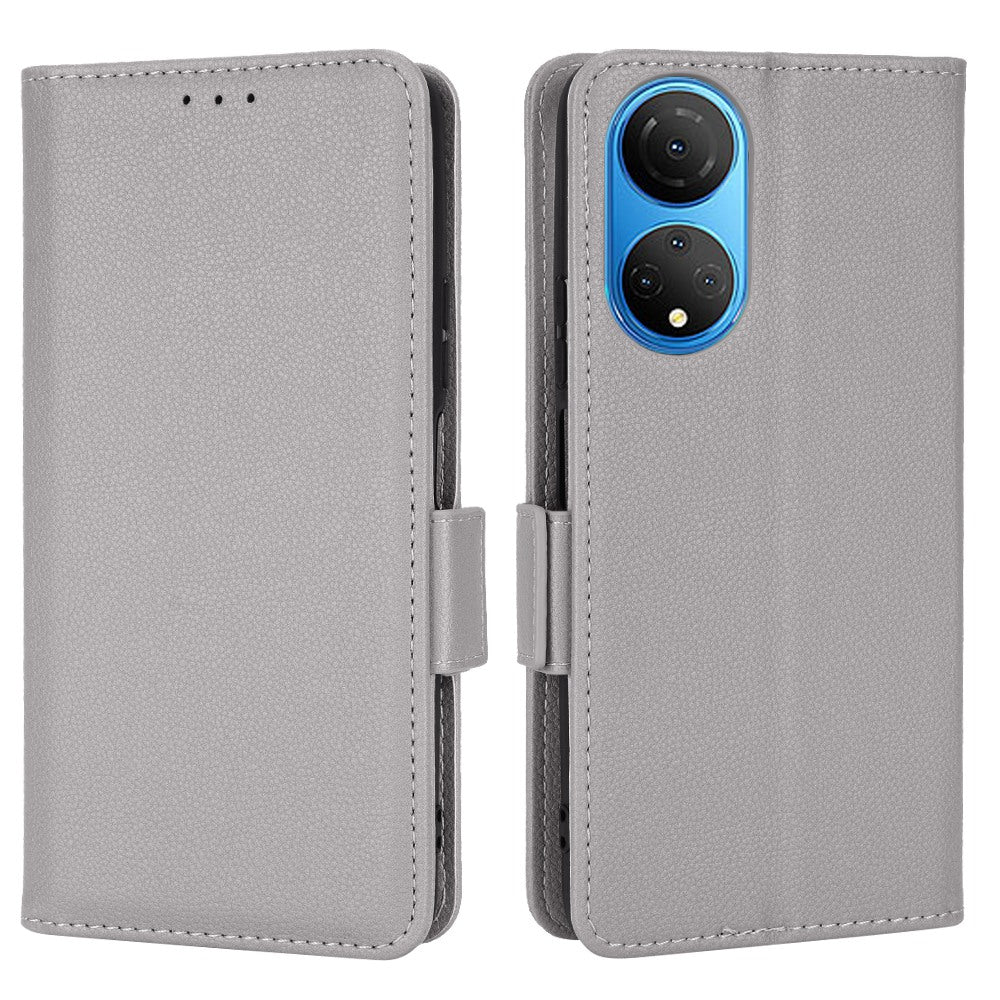 For Honor X7 Litchi Texture Magnetic Closure Wear-resistant Drop-proof Case Leather Stand Wallet Style Cell Phone Shell