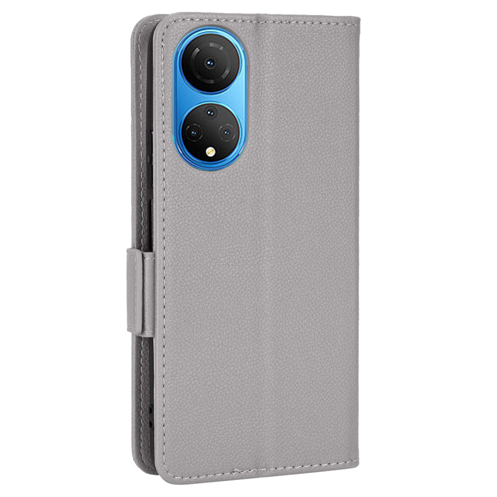 For Honor X7 Litchi Texture Magnetic Closure Wear-resistant Drop-proof Case Leather Stand Wallet Style Cell Phone Shell