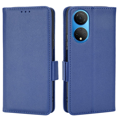 For Honor X7 Litchi Texture Magnetic Closure Wear-resistant Drop-proof Case Leather Stand Wallet Style Cell Phone Shell