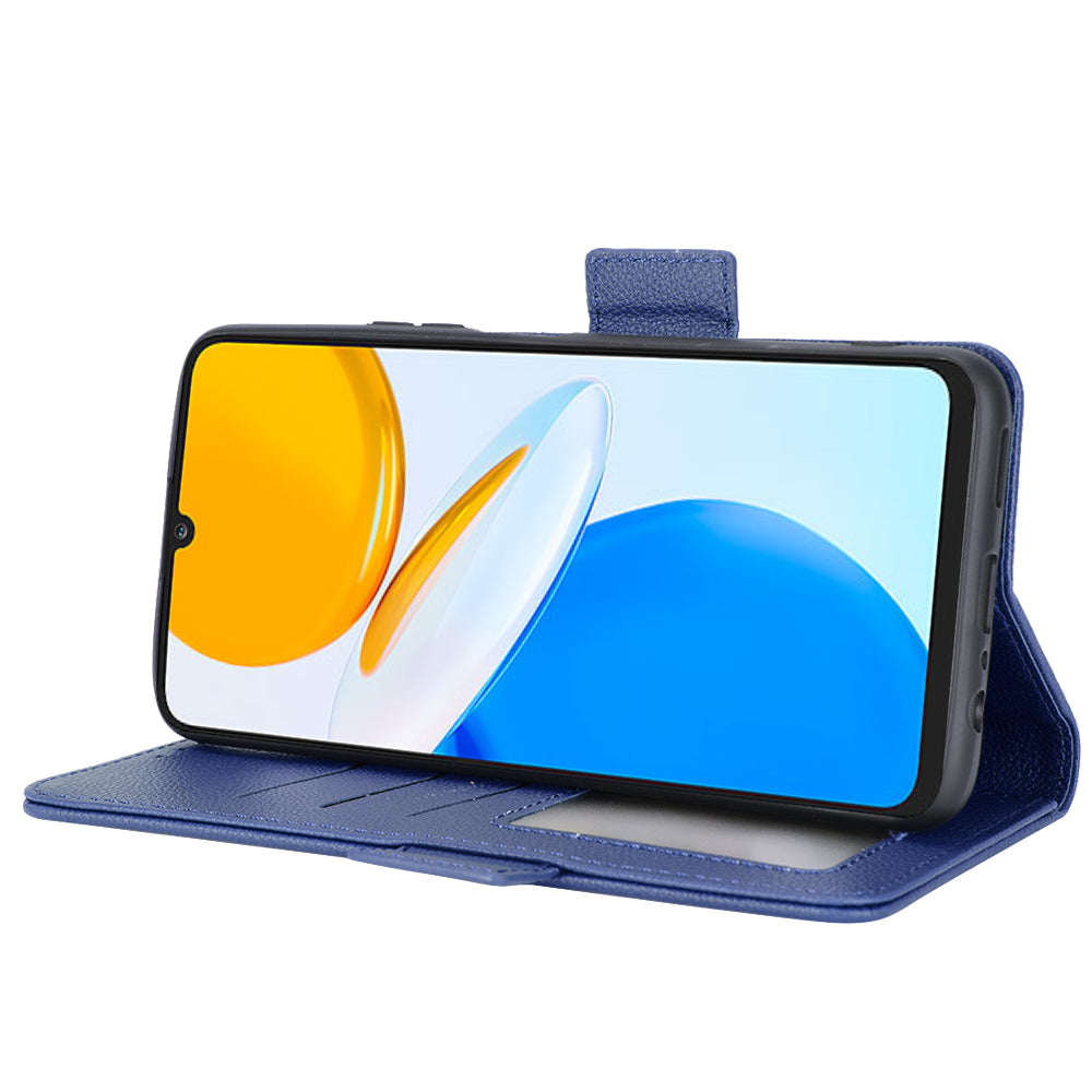 For Honor X7 Litchi Texture Magnetic Closure Wear-resistant Drop-proof Case Leather Stand Wallet Style Cell Phone Shell