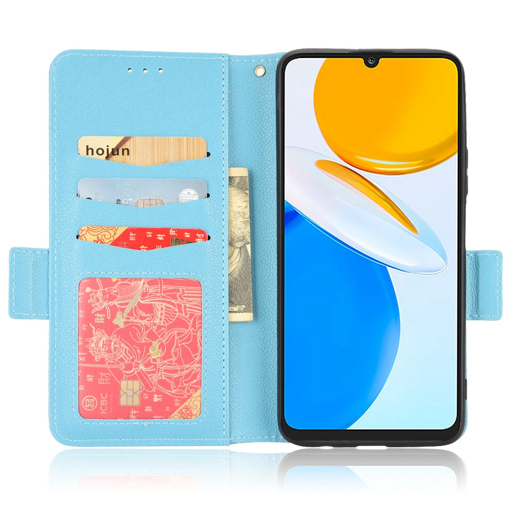 For Honor X7 Litchi Texture Magnetic Closure Wear-resistant Drop-proof Case Leather Stand Wallet Style Cell Phone Shell
