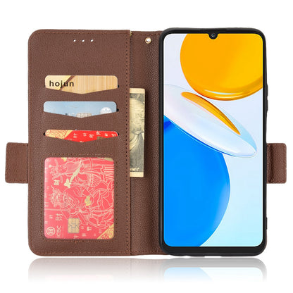 For Honor X7 Litchi Texture Magnetic Closure Wear-resistant Drop-proof Case Leather Stand Wallet Style Cell Phone Shell