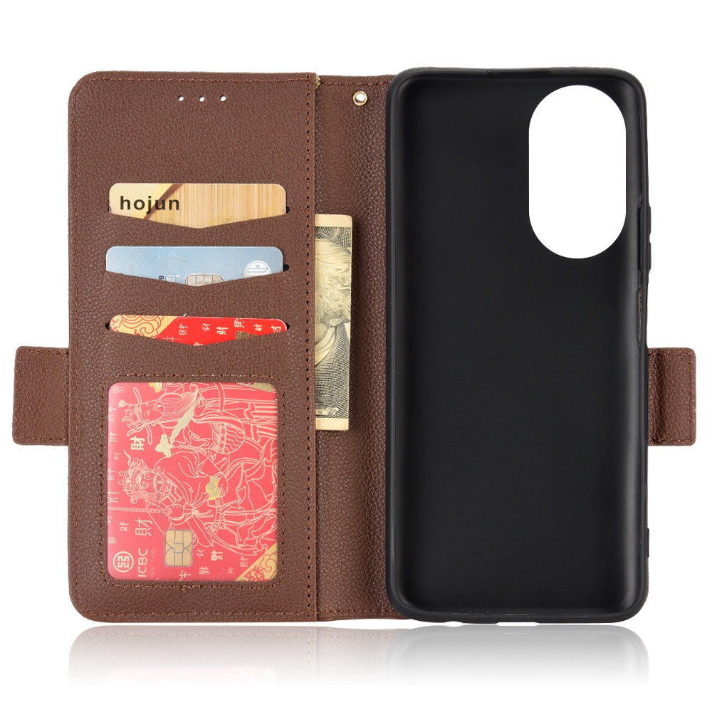 For Honor X7 Litchi Texture Magnetic Closure Wear-resistant Drop-proof Case Leather Stand Wallet Style Cell Phone Shell