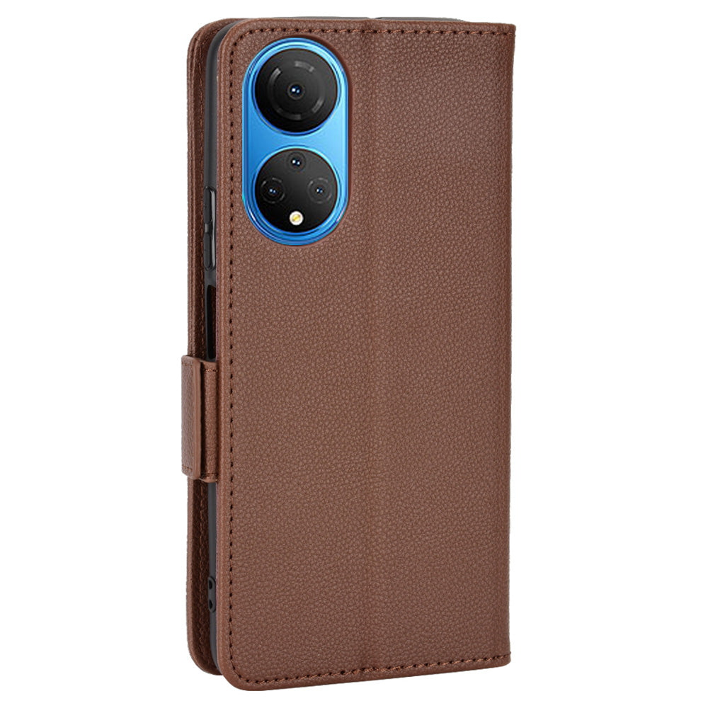 For Honor X7 Litchi Texture Magnetic Closure Wear-resistant Drop-proof Case Leather Stand Wallet Style Cell Phone Shell