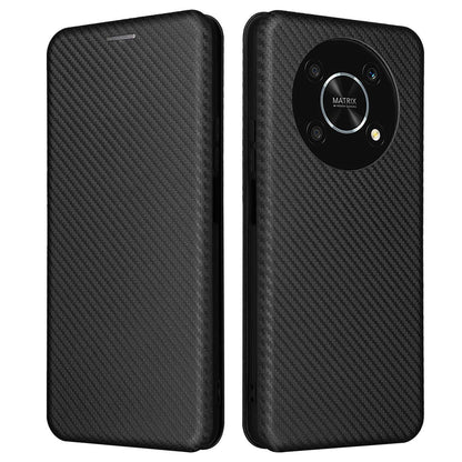 For Honor X9 5G/X30/Magic4 Lite 5G Carbon Fiber Texture PU Leather Soft TPU Folio Flip Cover Card Slot Stand Magnetic Auto-absorbed Case