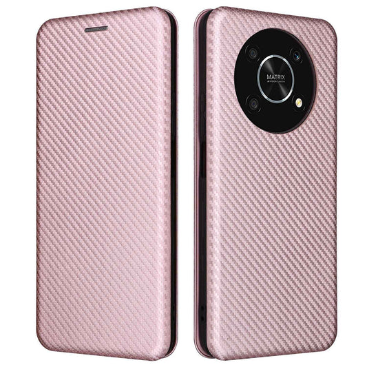 For Honor X9 5G/X30/Magic4 Lite 5G Carbon Fiber Texture PU Leather Soft TPU Folio Flip Cover Card Slot Stand Magnetic Auto-absorbed Case
