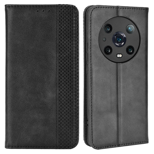 For Honor Magic4 Pro Vintage PU Leather Magnetic Auto-absorbed Flip Cover Wallet Stand Shockproof Full Body Protective Phone Case