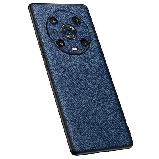 For Honor Magic4 Pro Litchi Texture Non-Slip Case Genuine Cowhide Leather Coated TPU Precise Cutouts Cover