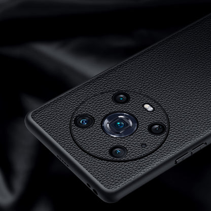 For Honor Magic4 Pro Litchi Texture Non-Slip Case Genuine Cowhide Leather Coated TPU Precise Cutouts Cover