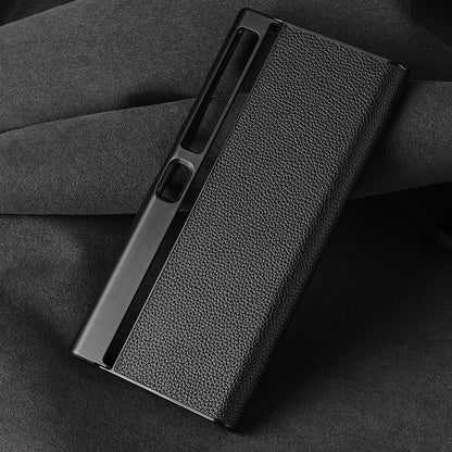 For Huawei Mate Xs 2 Litchi Texture Folding Screen Phone Case Genuine Cowhide Leather Coated TPU Anti-Fall Back Cover