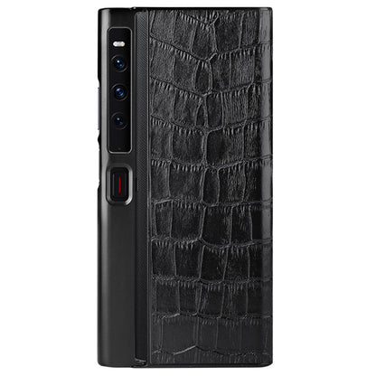 For Huawei Mate Xs 2 Crocodile Texture Phone Case Genuine Cowhide Leather Coated TPU Folding Screen Protective Back Shell