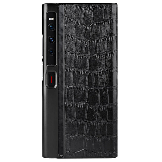 For Huawei Mate Xs 2 Crocodile Texture Phone Case Genuine Cowhide Leather Coated TPU Folding Screen Protective Back Shell