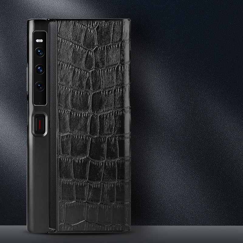 For Huawei Mate Xs 2 Crocodile Texture Phone Case Genuine Cowhide Leather Coated TPU Folding Screen Protective Back Shell