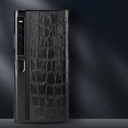 For Huawei Mate Xs 2 Crocodile Texture Phone Case Genuine Cowhide Leather Coated TPU Folding Screen Protective Back Shell