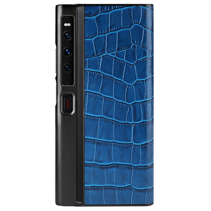 For Huawei Mate Xs 2 Crocodile Texture Phone Case Genuine Cowhide Leather Coated TPU Folding Screen Protective Back Shell