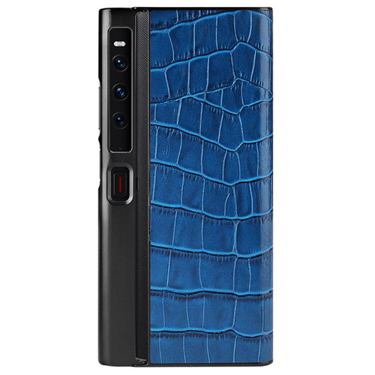For Huawei Mate Xs 2 Crocodile Texture Phone Case Genuine Cowhide Leather Coated TPU Folding Screen Protective Back Shell