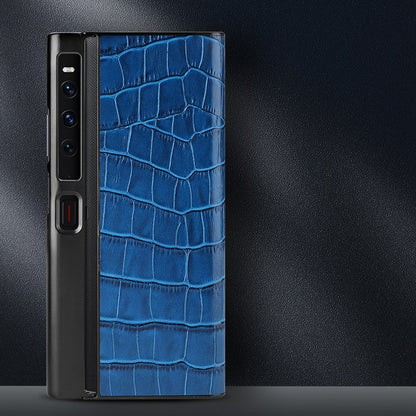 For Huawei Mate Xs 2 Crocodile Texture Phone Case Genuine Cowhide Leather Coated TPU Folding Screen Protective Back Shell