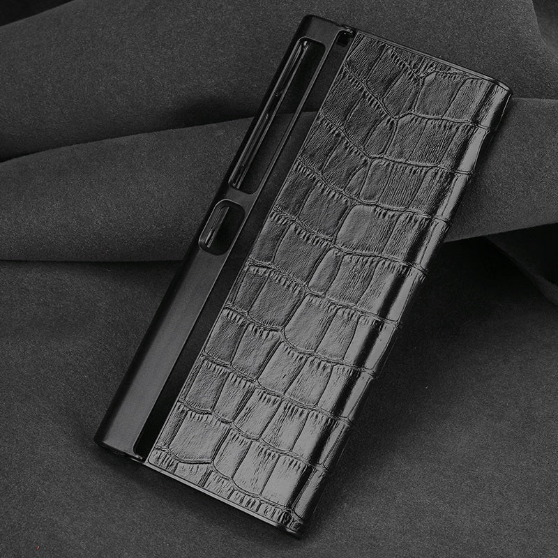 For Huawei Mate Xs 2 Crocodile Texture Phone Case Genuine Cowhide Leather Coated TPU Folding Screen Protective Back Shell