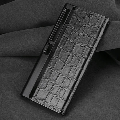 For Huawei Mate Xs 2 Crocodile Texture Phone Case Genuine Cowhide Leather Coated TPU Folding Screen Protective Back Shell
