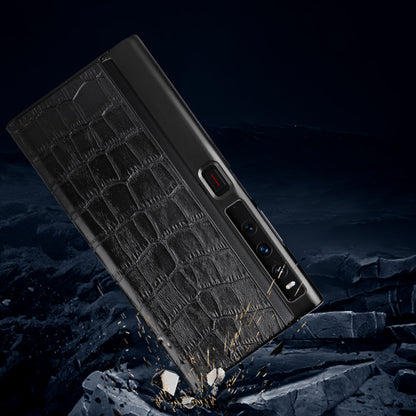 For Huawei Mate Xs 2 Crocodile Texture Phone Case Genuine Cowhide Leather Coated TPU Folding Screen Protective Back Shell