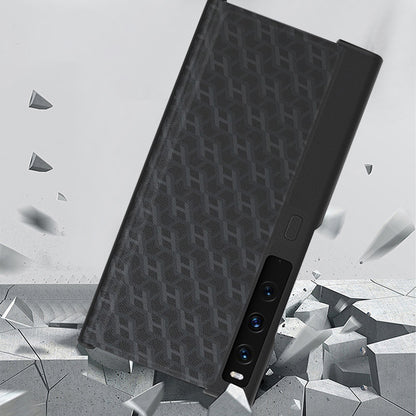 For Huawei Mate Xs 2 PU Leather Coated Hard PC Phone Case H Textured Scratch Resistant Kickstand Cover