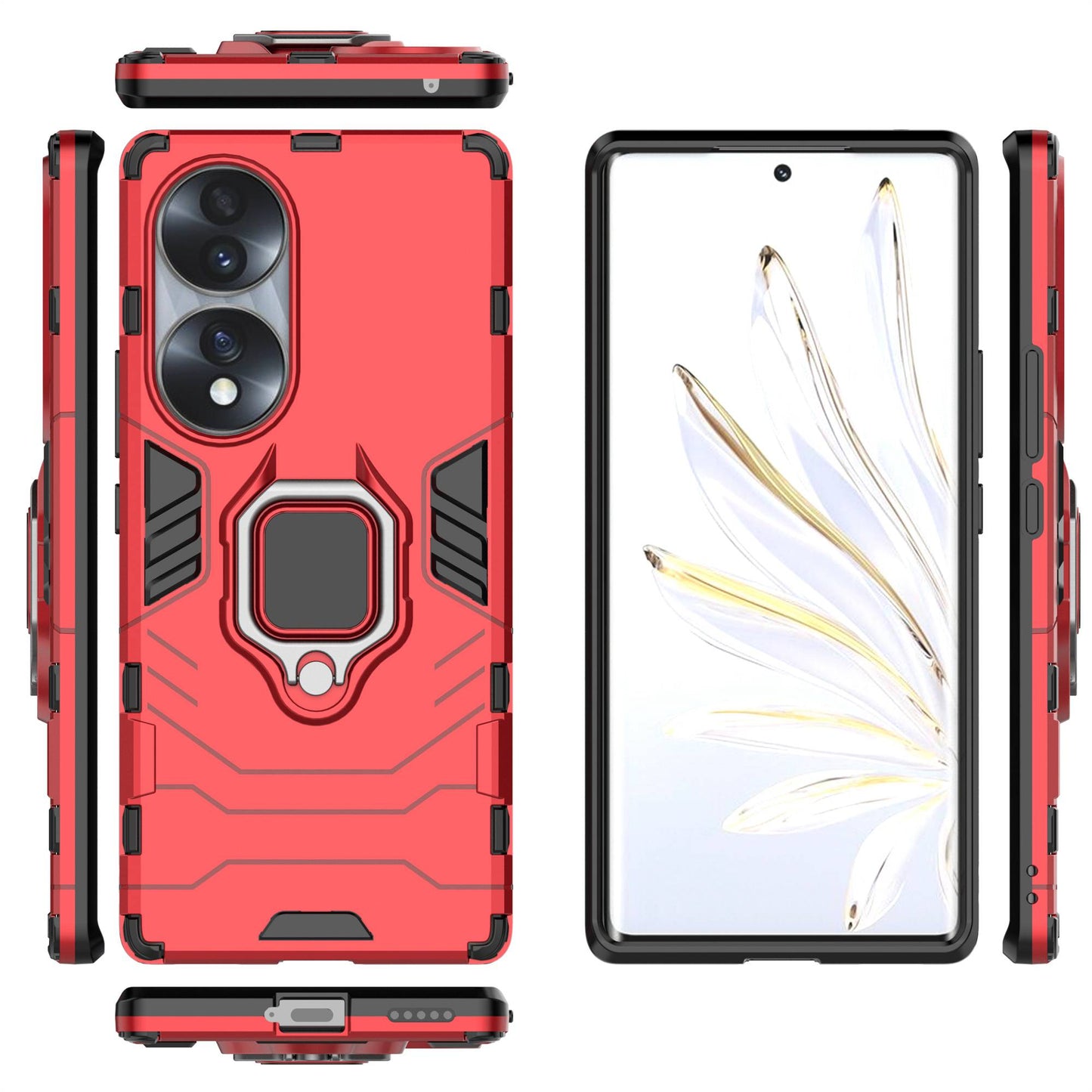 For Honor 70 5G TPU+PC Anti-fall Protective Phone Case Military Grade Armor Ring Holder Kickstand Back Shell