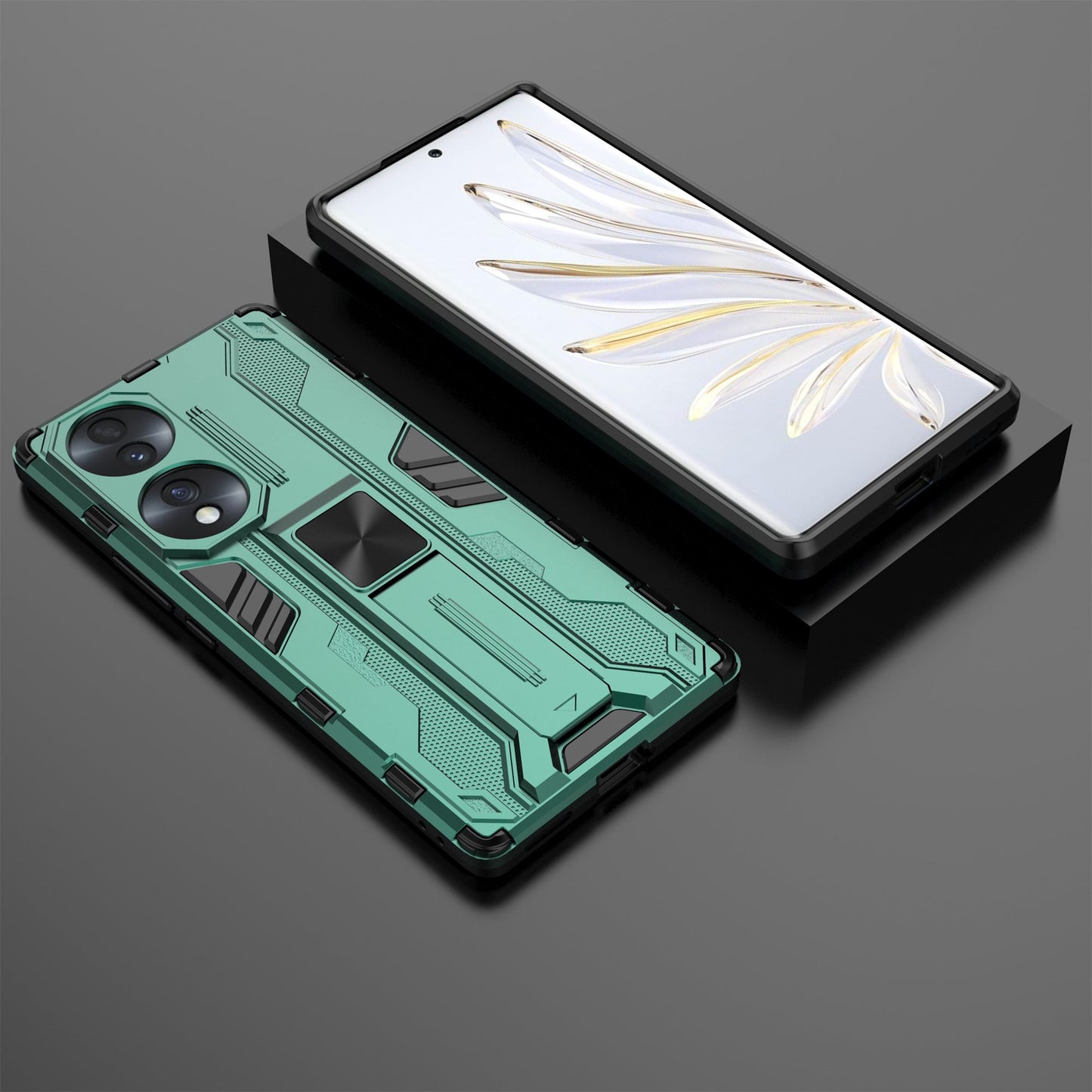 For Honor 70 5G Phone Case Kickstand Hard PC Soft TPU Dual Layer Anti-Slip Rugged Protective Cover