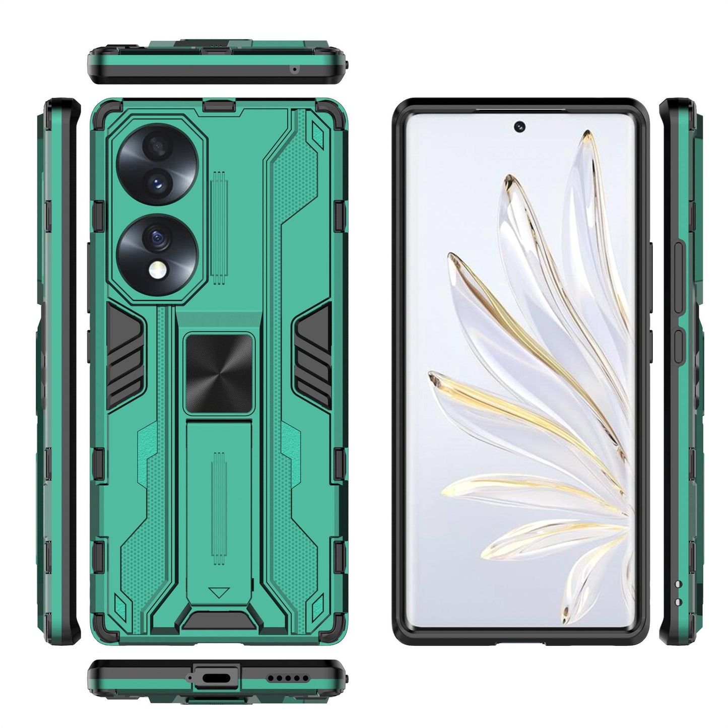 For Honor 70 5G Phone Case Kickstand Hard PC Soft TPU Dual Layer Anti-Slip Rugged Protective Cover