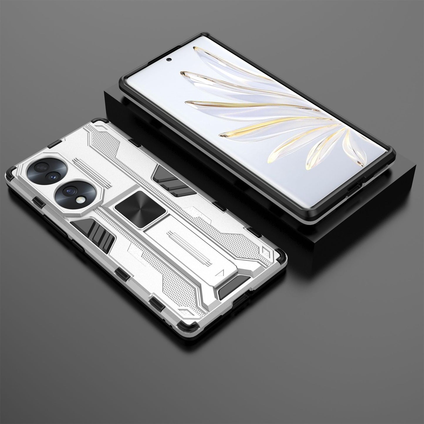 For Honor 70 5G Phone Case Kickstand Hard PC Soft TPU Dual Layer Anti-Slip Rugged Protective Cover