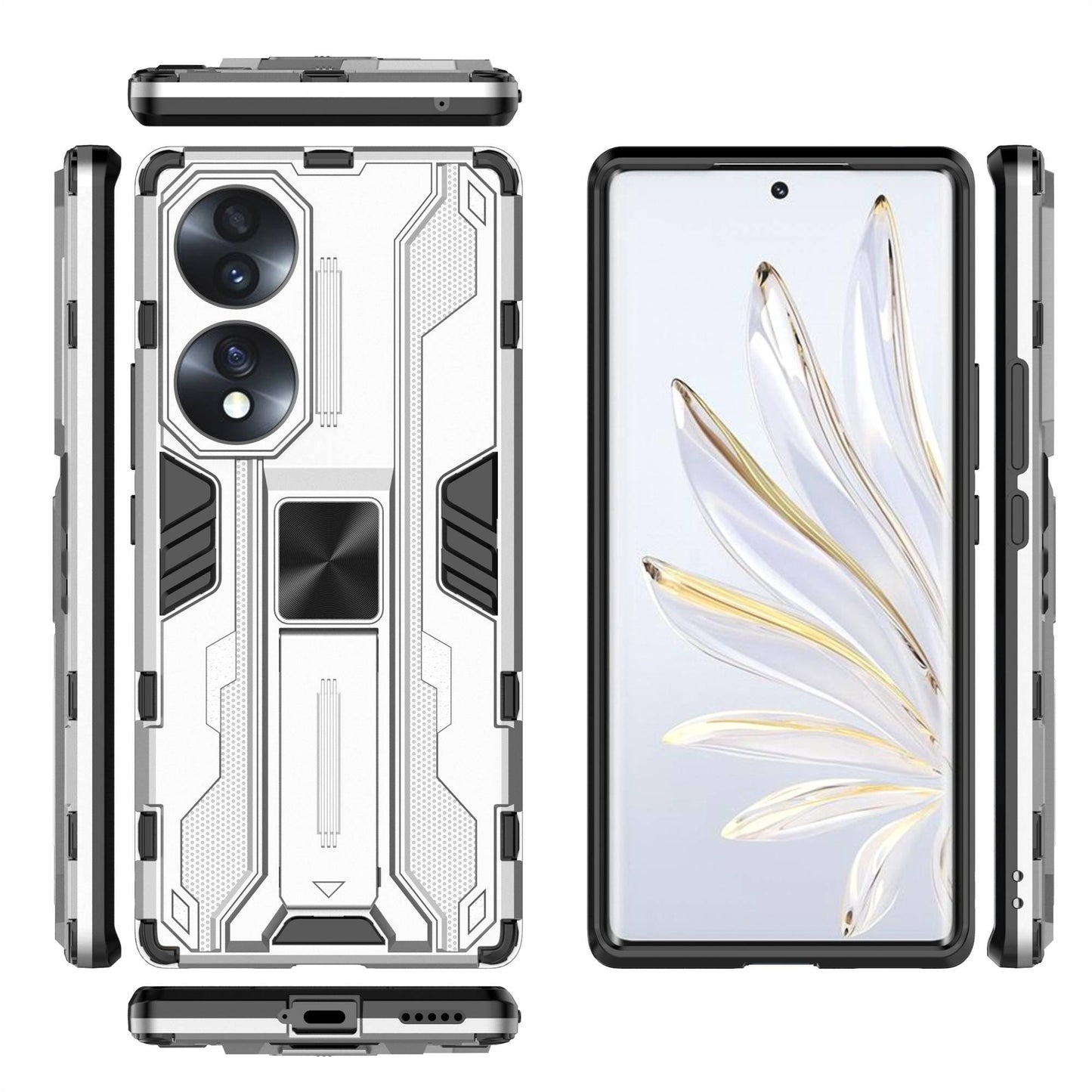For Honor 70 5G Phone Case Kickstand Hard PC Soft TPU Dual Layer Anti-Slip Rugged Protective Cover