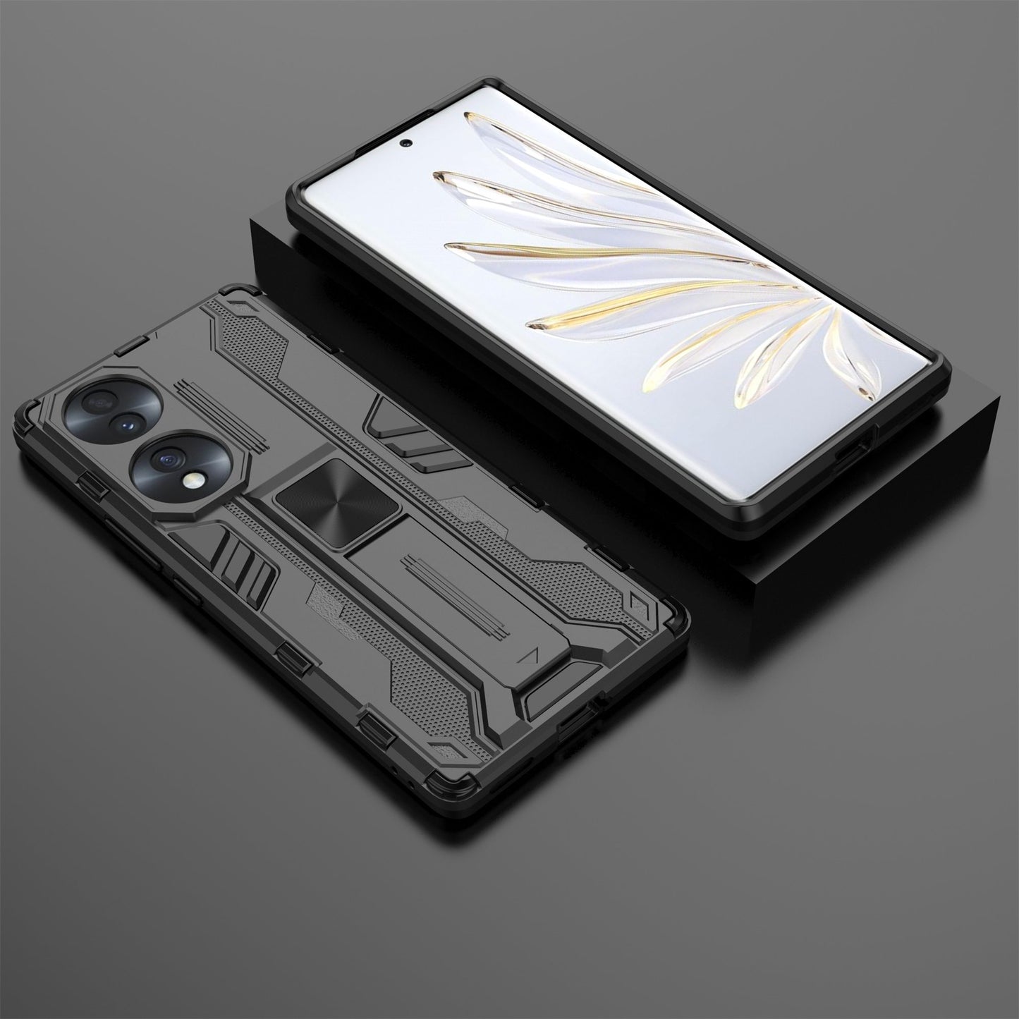 For Honor 70 5G Phone Case Kickstand Hard PC Soft TPU Dual Layer Anti-Slip Rugged Protective Cover