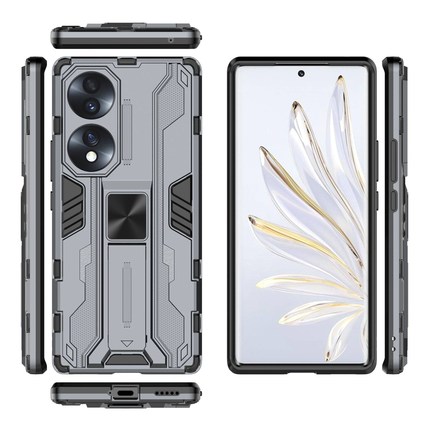 For Honor 70 5G Phone Case Kickstand Hard PC Soft TPU Dual Layer Anti-Slip Rugged Protective Cover