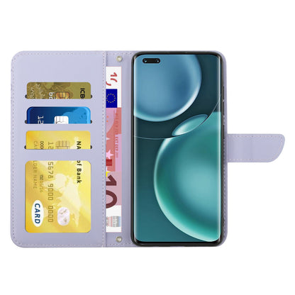 For Honor Magic4 Pro 5G Anti-fall Shockproof Flip Leather Case Butterfly Flowers Pattern Imprinted Wallet Scratch-proof Phone Cover Stand with Shoulder Strap