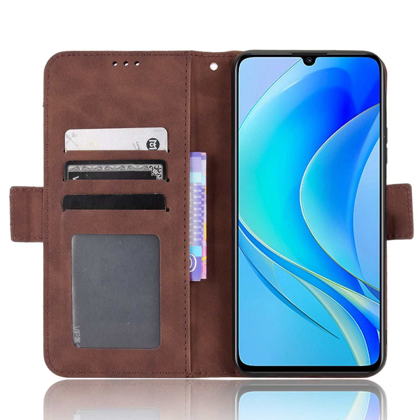 For Huawei nova Y70 4G/nova Y70 Plus 4G Anti-wear PU Leather Case Wallet Stand Anti-shock Phone Cover with Multiple Card Slots