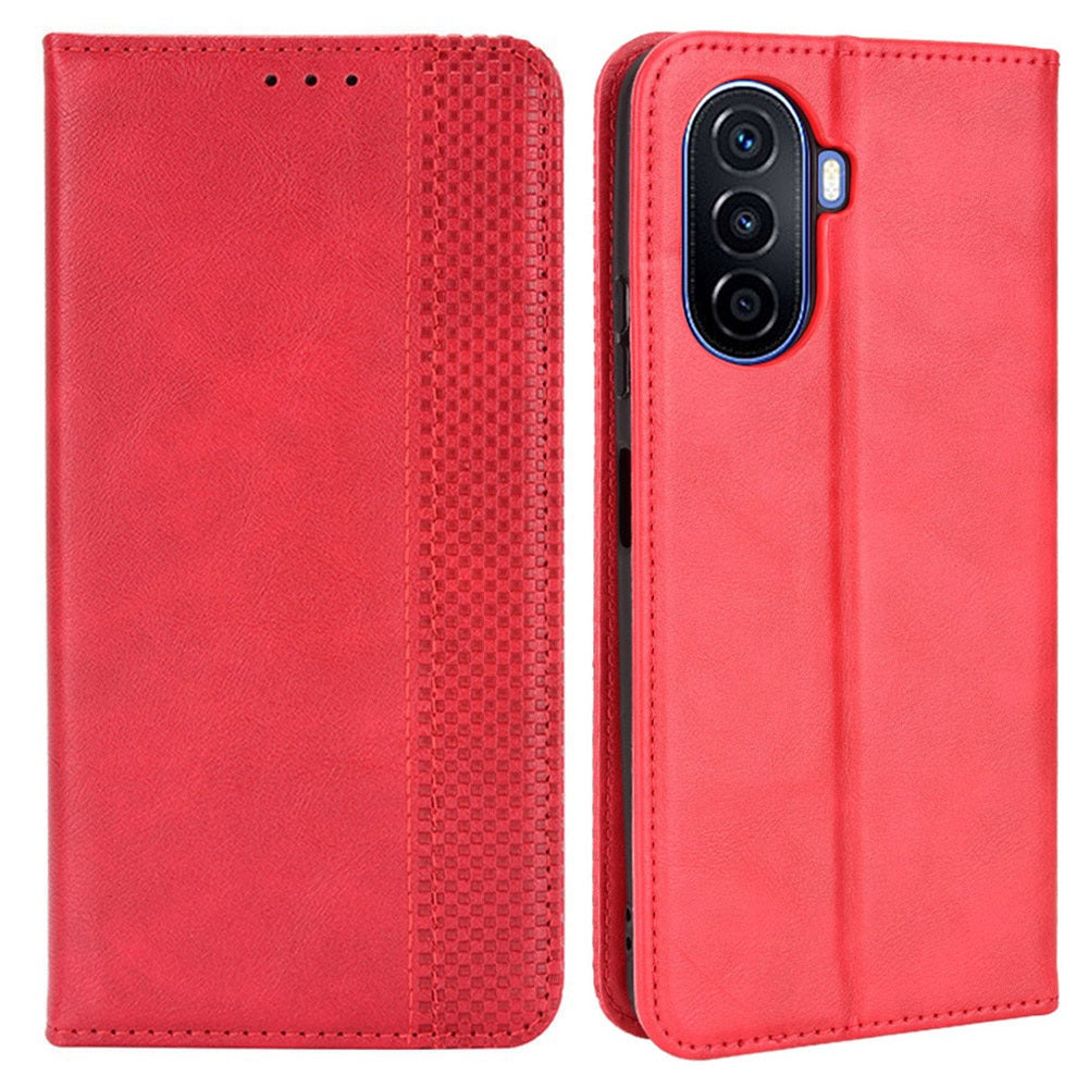 For Huawei nova Y70 4G/nova Y70 Plus 4G PU Leather Retro Texture Anti-wear Cell Phone Case Stand Wallet Shockproof Cover