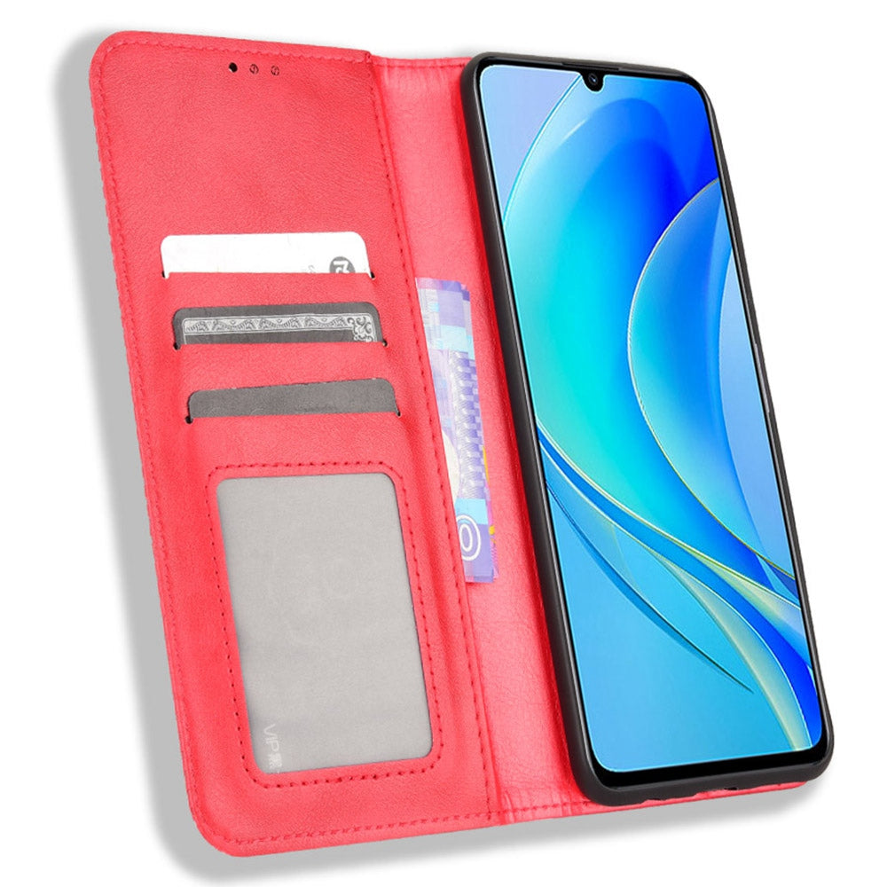 For Huawei nova Y70 4G/nova Y70 Plus 4G PU Leather Retro Texture Anti-wear Cell Phone Case Stand Wallet Shockproof Cover