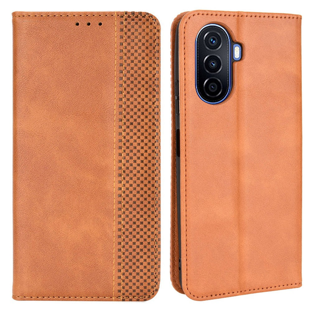 For Huawei nova Y70 4G/nova Y70 Plus 4G PU Leather Retro Texture Anti-wear Cell Phone Case Stand Wallet Shockproof Cover