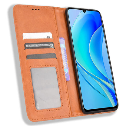 For Huawei nova Y70 4G/nova Y70 Plus 4G PU Leather Retro Texture Anti-wear Cell Phone Case Stand Wallet Shockproof Cover
