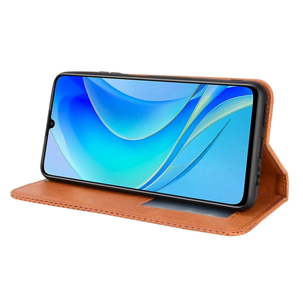 For Huawei nova Y70 4G/nova Y70 Plus 4G PU Leather Retro Texture Anti-wear Cell Phone Case Stand Wallet Shockproof Cover