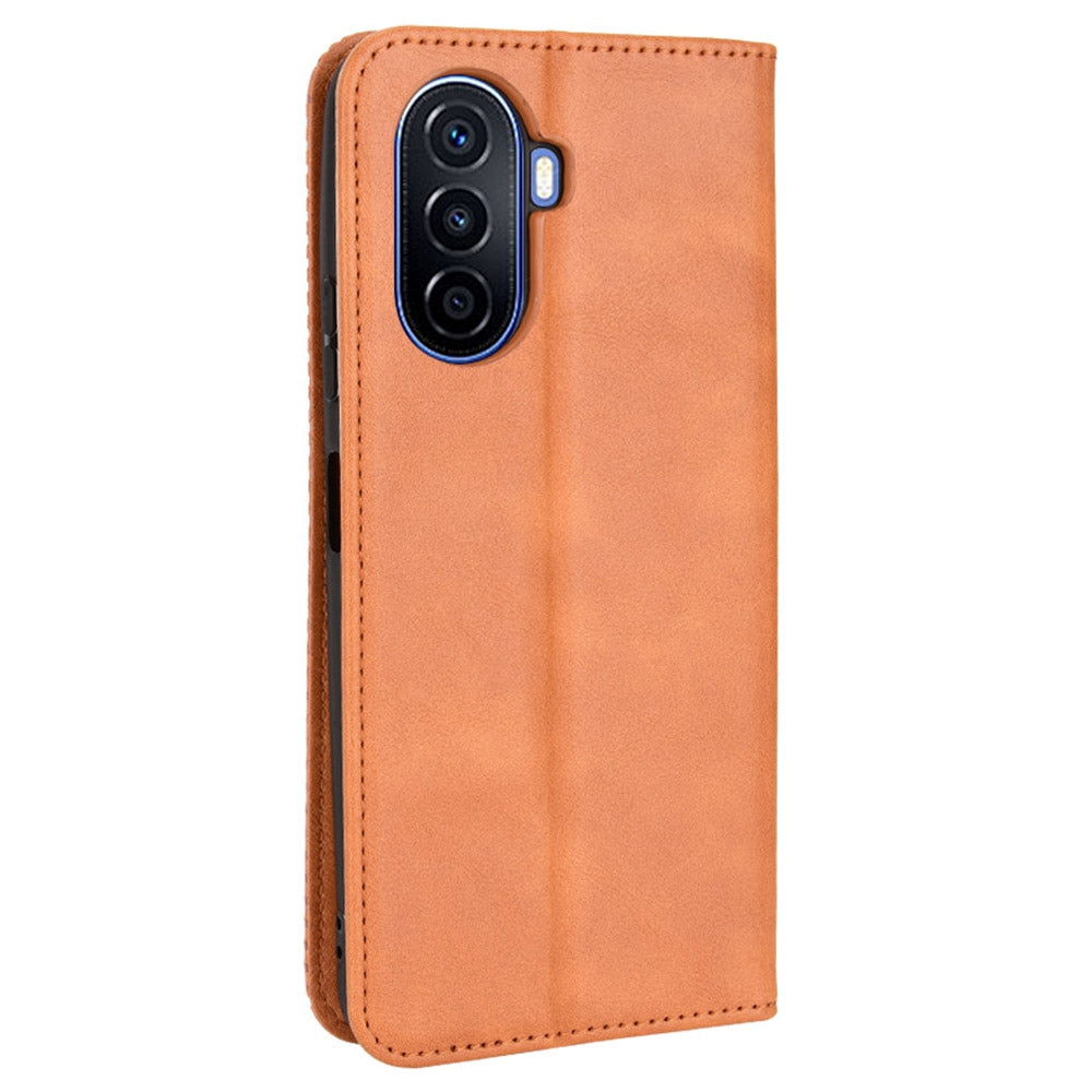 For Huawei nova Y70 4G/nova Y70 Plus 4G PU Leather Retro Texture Anti-wear Cell Phone Case Stand Wallet Shockproof Cover